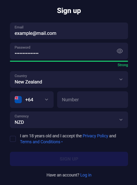 Jet4bet Registration Form in New Zealand