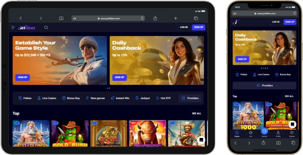 Jet4Bet Casino App for Tablets and Phones